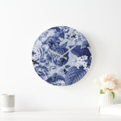 インディゴブルーヴィンテージ植物学&バグフローラトイル ラージ壁時計 (ホーム)