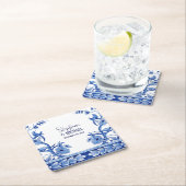 インディゴブルー中国のフローラアートブライダルシャワーデコール スクエアペーパーコースター (インサイチュ)