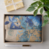 インディゴブルー抽象芸術アートコラージュデカップージ 薄葉紙 (ギフト)