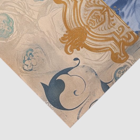 インディゴブルー抽象芸術アートコラージュデカップージ 薄葉紙 (詳細)