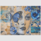 インディゴブルー抽象芸術アートコラージュデカップージ 薄葉紙 (正面)