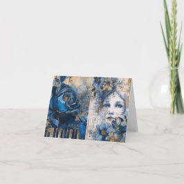 インディゴブルー抽象芸術アートコラージュ空白のノートカード シーズンカード