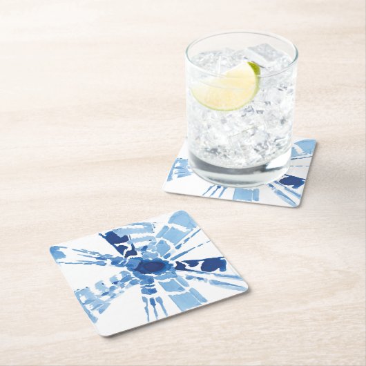 インディゴブルー絞り日が差すこと水彩プリント スクエアペーパーコースター (インサイチュ)