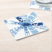 インディゴブルー絞り日が差すこと水彩プリント スクエアペーパーコースター (アングル)