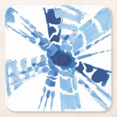インディゴブルー絞り日が差すこと水彩プリント スクエアペーパーコースター (正面)
