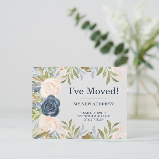 インディゴブルー赤面ピンク変更アドレス ポストカード (スタンド正面)