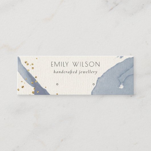 インディゴブルー金ゴールド抽象芸術スタッドイヤリングディスプレイ スキニー名刺 (正面)