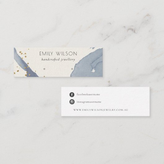 インディゴブルー金ゴールド抽象芸術スタッドイヤリングディスプレイ スキニー名刺 (正面/裏面)