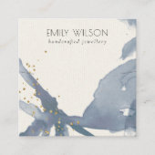 インディゴブルー金ゴールド抽象芸術ネックレスバンドテンプレート スクエア名刺 (正面)