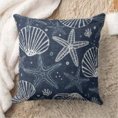 インディゴブルー&ホワイトヒトデ装飾用クッション クッション (ブランケット)