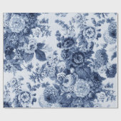 インディゴブルー&ホワイトヴィンテージフローラトイルNo. 3 ラッピングペーパー (フラット)