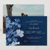 インディゴブルー ボタニカルエンゲージメントパーティ 招待状 (正面/裏面)