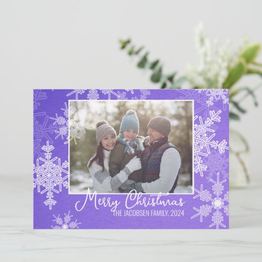インディゴホワイト雪のミニマルなクリスマスフォト シーズンカード (スタンド正面)
