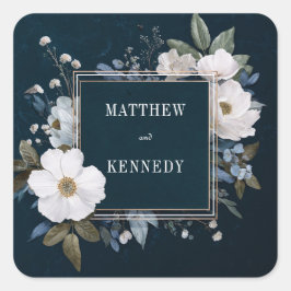 インディゴホワイト アネモネ フラワル ゴールドフレーム スクエアシール