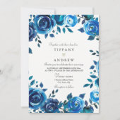 インディゴミッドナイトブルーフローラリースウェディング招待状 招待状 (正面)