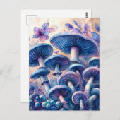 インディゴミルクキャップマッシュルームウォーターカラーアート ポストカード (正面/裏面)