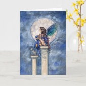 インディゴムーンフェアリーと猫のグリーティングカード カード (黄色い花)