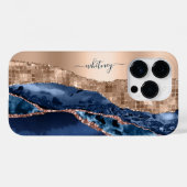 インディゴモダンブルーアゲート&バラ金ゴールド紙吹雪リーフ Case-Mate iPhoneケース (裏面 (横))