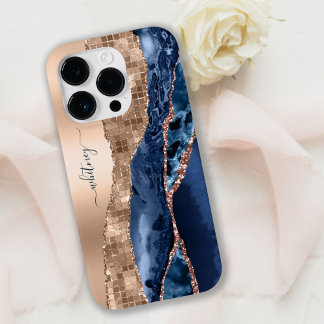 インディゴモダンブルーアゲート&バラ金ゴールド紙吹雪リーフ Case-Mate iPhone 14 PROケース