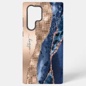 インディゴモダンブルーアゲート&バラ金ゴールド紙吹雪リーフ SAMSUNG GALAXYケース (裏面)
