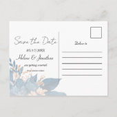 インディゴモダン錆フローラ結婚式の日付を保存 案内ポストカード (裏面)