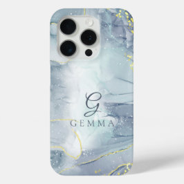 インディゴライト金ゴールドグリッター水の色カスタマイズ可能 iPhone 15 PROケース