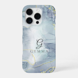 インディゴライト金ゴールドグリッター水の色カスタマイズ可能 iPhone 16 PROケース