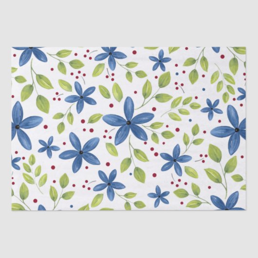 インディゴワテロールフローラブーケパターン 薄葉紙 (正面)