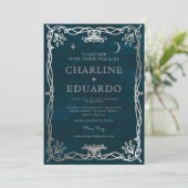 インディゴ中世シルバーアイビー結婚式招待状 招待状 (スタンド正面)
