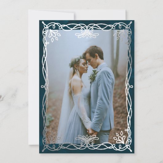 インディゴ中世シルバーアイビー結婚式招待状 招待状 (裏面)