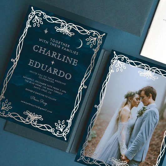 インディゴ中世シルバーアイビー結婚式招待状 招待状