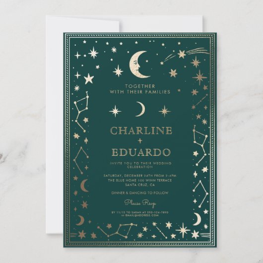 インディゴ中世金ゴールドアイビー結婚式招待状 招待状 (正面)