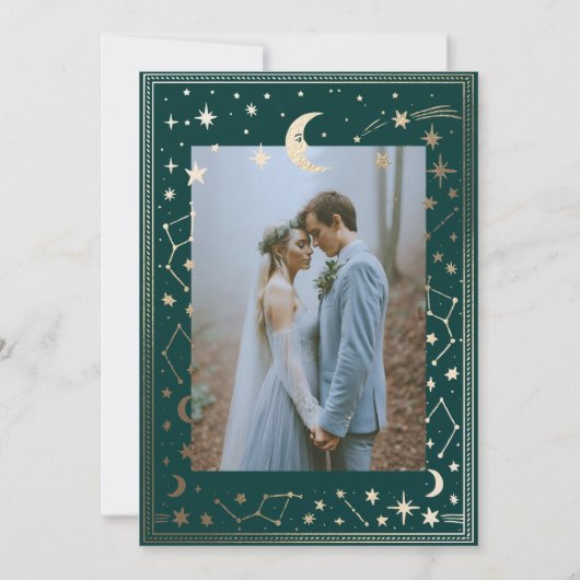 インディゴ中世金ゴールドアイビー結婚式招待状 招待状 (裏面)