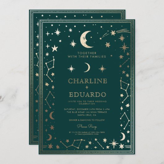 インディゴ中世金ゴールドアイビー結婚式招待状 招待状 (正面/裏面)