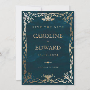 インディゴ中世金ゴールド結婚ツタ セーブザデート