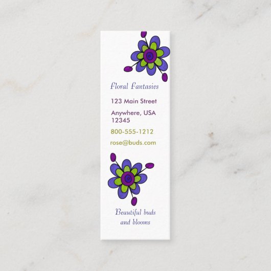 インディゴ及び緑のおもしろいの花 スキニー名刺 (正面)