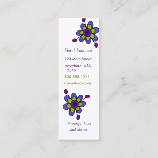 インディゴ及び緑のおもしろいの花 スキニー名刺 (正面)