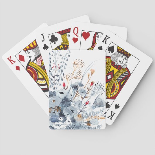 インディゴ及び黄土-水彩画の花 トランプ (裏面)