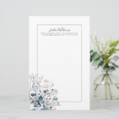 インディゴ及び黄土-水彩画の花 便箋 (スタンド正面)