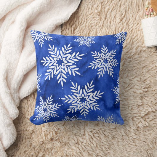 インディゴ抽象芸術ウォーターカラースノーフレーク装飾用クッション クッション (ブランケット)