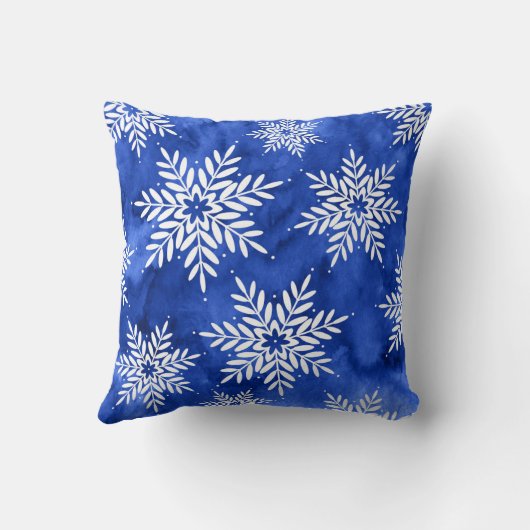インディゴ抽象芸術ウォーターカラースノーフレーク装飾用クッション クッション (裏面)