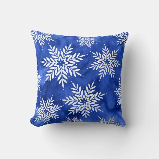 インディゴ抽象芸術ウォーターカラースノーフレーク装飾用クッション クッション (正面)