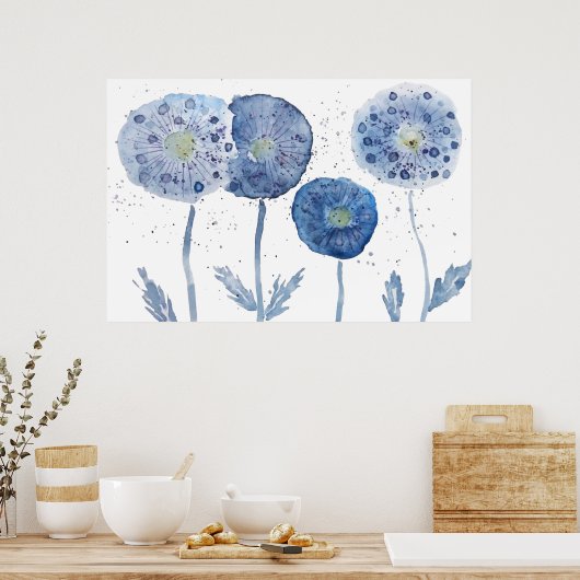 インディゴ抽象芸術絵画タンデオン ポスター (キッチン)