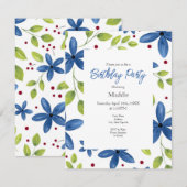 インディゴ水彩花束パターン 招待状 (正面/裏面)