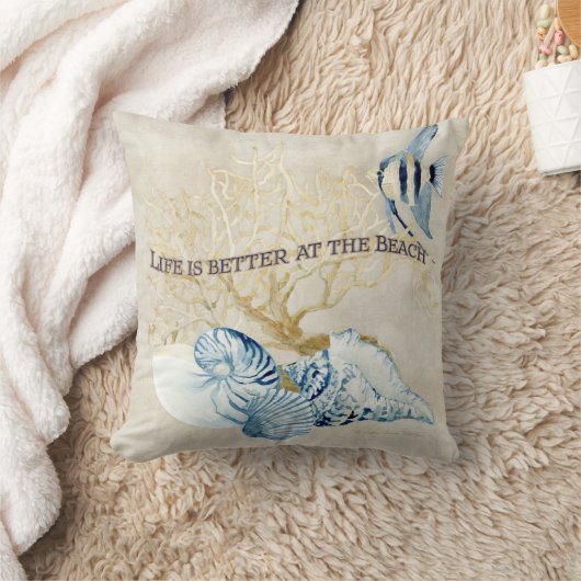 インディゴ海の寿命はビーチの殻の方が優れている クッション (ブランケット)