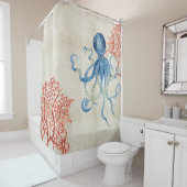 インディゴ海パーチメント赤ファンコーラルブルータコ シャワーカーテン (インサイチュ)