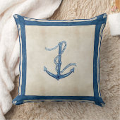 インディゴ海ビーチスケッチブックウォーターカラーいかり クッション (ブランケット)