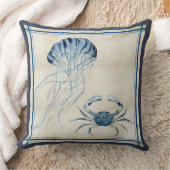 インディゴ海ビーチスケッチブックウォーターカラーカニ クッション (ブランケット)