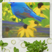 インディゴ絵画バンティング – Bird Art キッチンタオル (折り畳み)