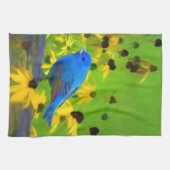 インディゴ絵画バンティング – Bird Art キッチンタオル (横)